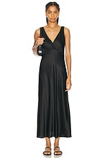 Enza Costa Silk Satin Nuit Dress in Black, view 1, click to view large image.