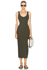 Enza Costa Supima Ankle Slit Dress in Army Green, view 1, click to view large image.