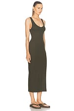 Enza Costa Supima Ankle Slit Dress in Army Green, view 2, click to view large image.