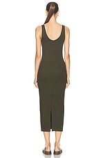 Enza Costa Supima Ankle Slit Dress in Army Green, view 3, click to view large image.