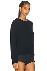 Enza Costa Cashmere Cotton Long Sleeve Crewneck Sweater in Black, view 2, click to view large image.