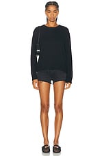 Enza Costa Cashmere Cotton Long Sleeve Crewneck Sweater in Black, view 4, click to view large image.