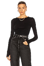 Enza Costa Cuffed Crew Cashmere-Blend Sweater in Black, view 1, click to view large image.