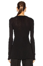 Enza Costa Cuffed Crew Cashmere-Blend Sweater in Black, view 3, click to view large image.