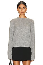Enza Costa Long Sleeve Cashmere Crew Neck Sweater in Heather Grey, view 1, click to view large image.