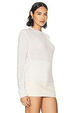 Enza Costa Long Sleeve Cashmere Crew Neck Sweater in Chalk, view 2, click to view large image.