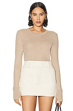 Enza Costa Cashmere Easy Cuffed Crew Neck Sweater in Khaki, view 1, click to view large image.