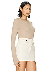 Enza Costa Cashmere Easy Cuffed Crew Neck Sweater in Khaki, view 2, click to view large image.