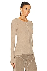 Enza Costa Cashmere Long Sleeve Cardigan in Khaki, view 2, click to view large image.