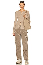 Enza Costa Cashmere Long Sleeve Cardigan in Khaki, view 4, click to view large image.