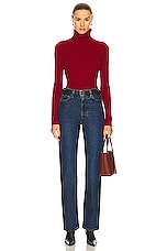 Enza Costa Rib Turtleneck Sweater in Red, view 4, click to view large image.