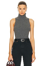 Enza Costa Rib Sleeveless Turtleneck Sweater in Heather Grey, view 1, click to view large image.