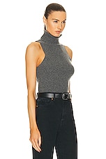 Enza Costa Rib Sleeveless Turtleneck Sweater in Heather Grey, view 2, click to view large image.