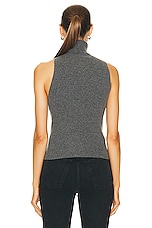 Enza Costa Rib Sleeveless Turtleneck Sweater in Heather Grey, view 3, click to view large image.