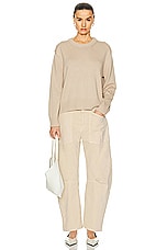 Enza Costa Chunky Cotton Long Sleeve Crew Sweater in Sand, view 4, click to view large image.