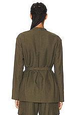 Enza Costa For Fwrd Twill Belted Jacket in Dark Olive, view 3, click to view large image.