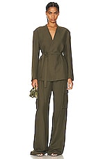 Enza Costa For Fwrd Twill Belted Jacket in Dark Olive, view 4, click to view large image.