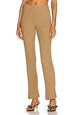 Enza Costa Lurex Sweater Rib Pant in Sand & Gold, view 1, click to view large image.
