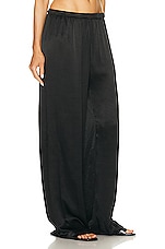 Enza Costa Satin Wide Leg Pant in Black, view 2, click to view large image.