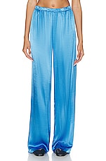 Enza Costa Satin Wide Leg Pant in Pool Blue, view 1, click to view large image.