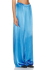 Enza Costa Satin Wide Leg Pant in Pool Blue, view 2, click to view large image.