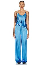 Enza Costa Satin Wide Leg Pant in Pool Blue, view 4, click to view large image.