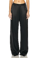 Enza Costa Pleated Satin Pant in Black, view 1, click to view large image.