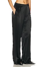 Enza Costa Pleated Satin Pant in Black, view 2, click to view large image.