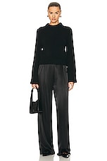 Enza Costa Pleated Satin Pant in Black, view 4, click to view large image.