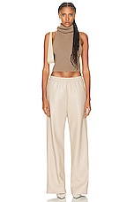 Enza Costa Soft Leather Straight Leg Pant in Khaki, view 4, click to view large image.