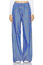 Enza Costa Poplin Resort Pant in Blue & White, view 1, click to view large image.