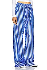 Enza Costa Poplin Resort Pant in Blue & White, view 2, click to view large image.