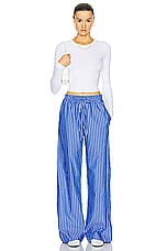 Enza Costa Poplin Resort Pant in Blue & White, view 4, click to view large image.