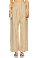 Enza Costa Twill Pleated Pant in Tan, view 1, click to view large image.