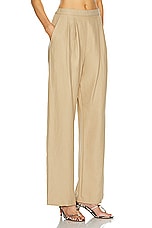 Enza Costa Twill Pleated Pant in Tan, view 2, click to view large image.