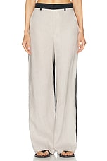 Enza Costa Linen Colorblock Trouser in Flax & Black, view 2, click to view large image.