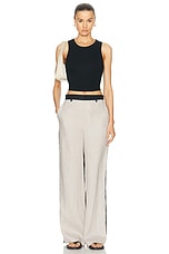 Enza Costa Linen Colorblock Trouser in Flax & Black, view 5, click to view large image.