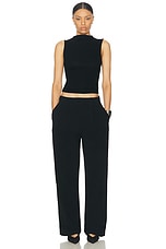 Enza Costa Crepe Pleated Wide Leg Pant in Black, view 5, click to view large image.