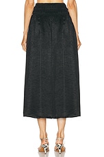 Enza Costa Textured Satin Smocked Skirt in Black, view 3, click to view large image.