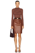 Enza Costa Knee Length Leather Skirt in Nutshell, view 5, click to view large image.