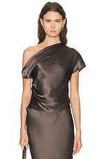 Enza Costa Silk Satin Asymmetric Drape Top in Gunmetal | FWRD