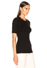 Enza Costa Rib Fitted Half Sleeve Crew in Black, view 2, click to view large image.