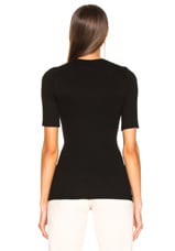 Enza Costa Rib Fitted Half Sleeve Crew in Black, view 3, click to view large image.