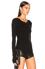 Enza Costa for FWRD Silk Rib Henley in Black, view 2, click to view large image.