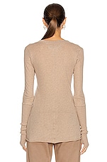 Enza Costa Cashmere Long Sleeve Cuffed Henley Top in Khaki, view 3, click to view large image.