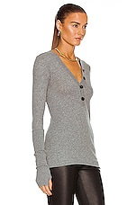 Enza Costa Cashmere Long Sleeve Cuffed Henley Top in Smoke, view 2, click to view large image.