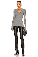 Enza Costa Cashmere Long Sleeve Cuffed Henley Top in Smoke, view 4, click to view large image.