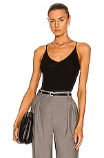 Enza Costa Stretch Silk Knit V Racer Tank in Black, view 1, click to view large image.