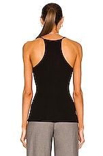 Enza Costa Stretch Silk Knit V Racer Tank in Black, view 3, click to view large image.