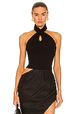 Enza Costa Puckered Knit Twist Halter Top in Black, view 1, click to view large image.